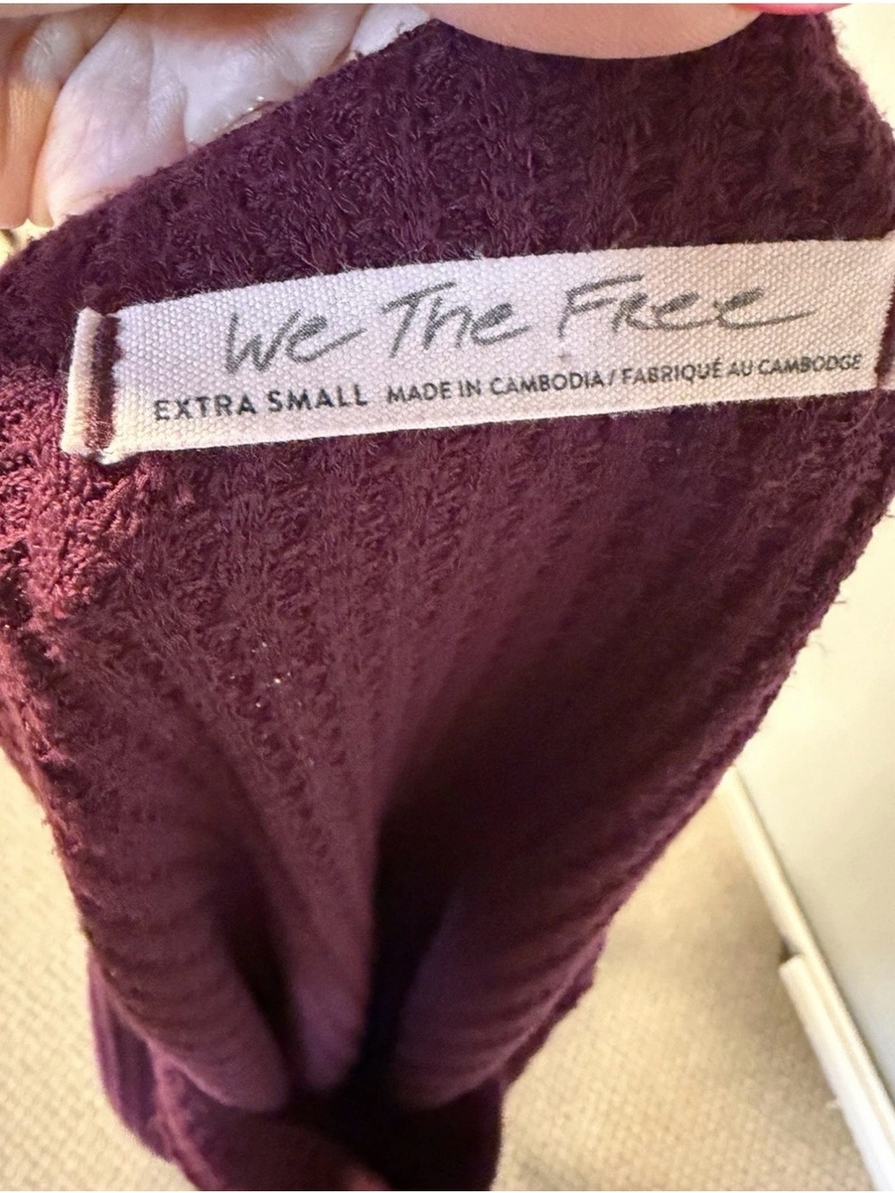 Free People We The Free Waffle Knit Oversized Thermal Top XS Plum Burgundy - Picture 4 of 5
